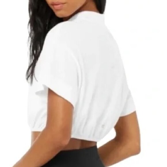ALO Kick It Mock Neck Crop Tee in White - Size Medium - Picture 2 of 6